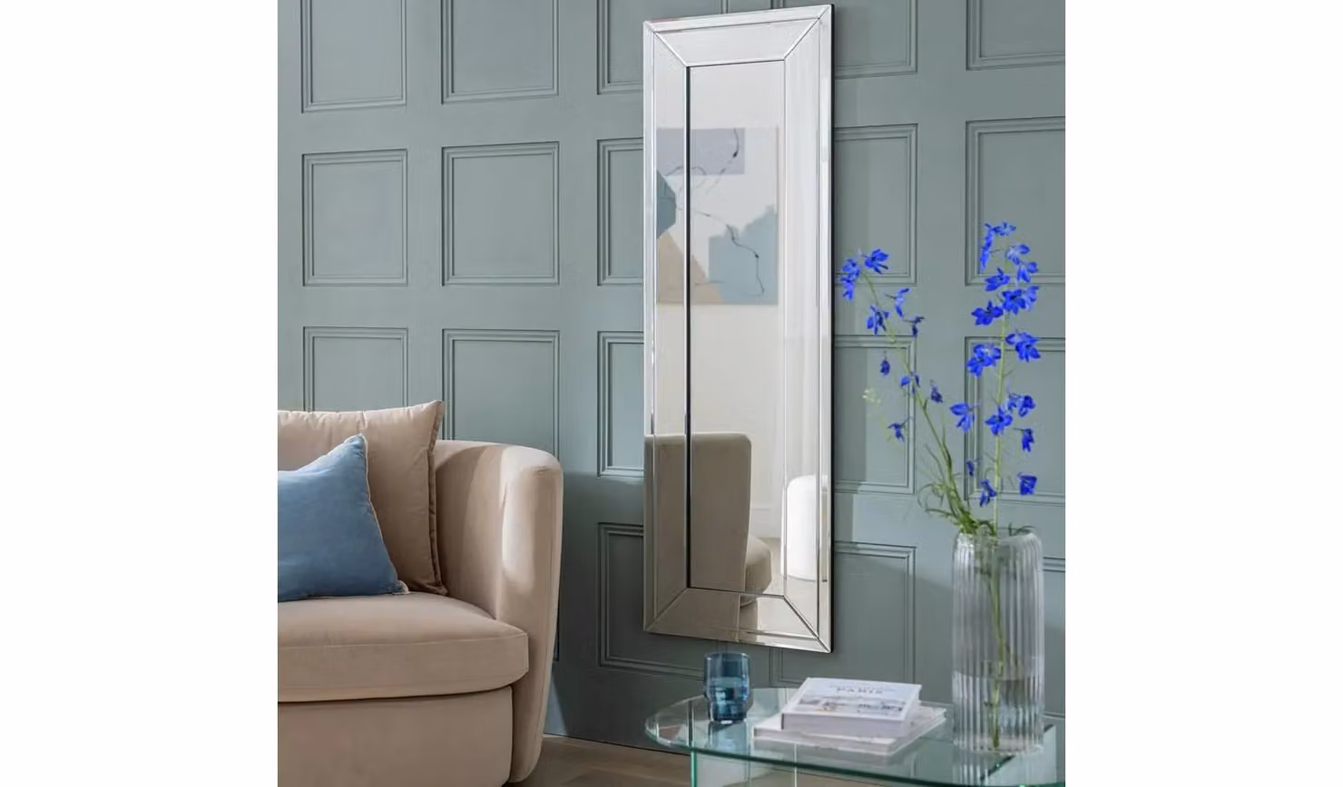 Cheap Furniture Warehouse Bevelled Full Length Rectangular Wall Mirror in Silver, H 150 cm x W 50 cm