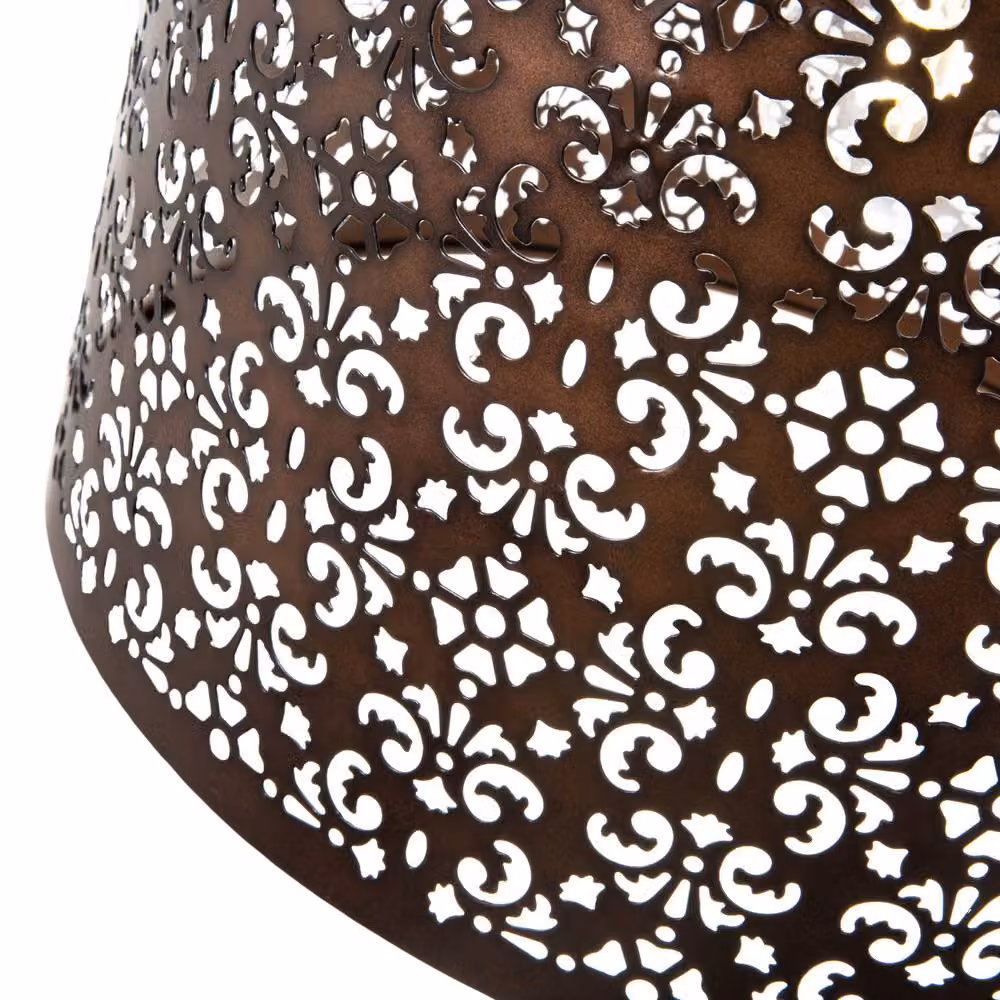 Happy Homewares Moroccan Designed Bronze Metal Pendant Shade with Floral Decor, Diameter: 40 cm – 3
