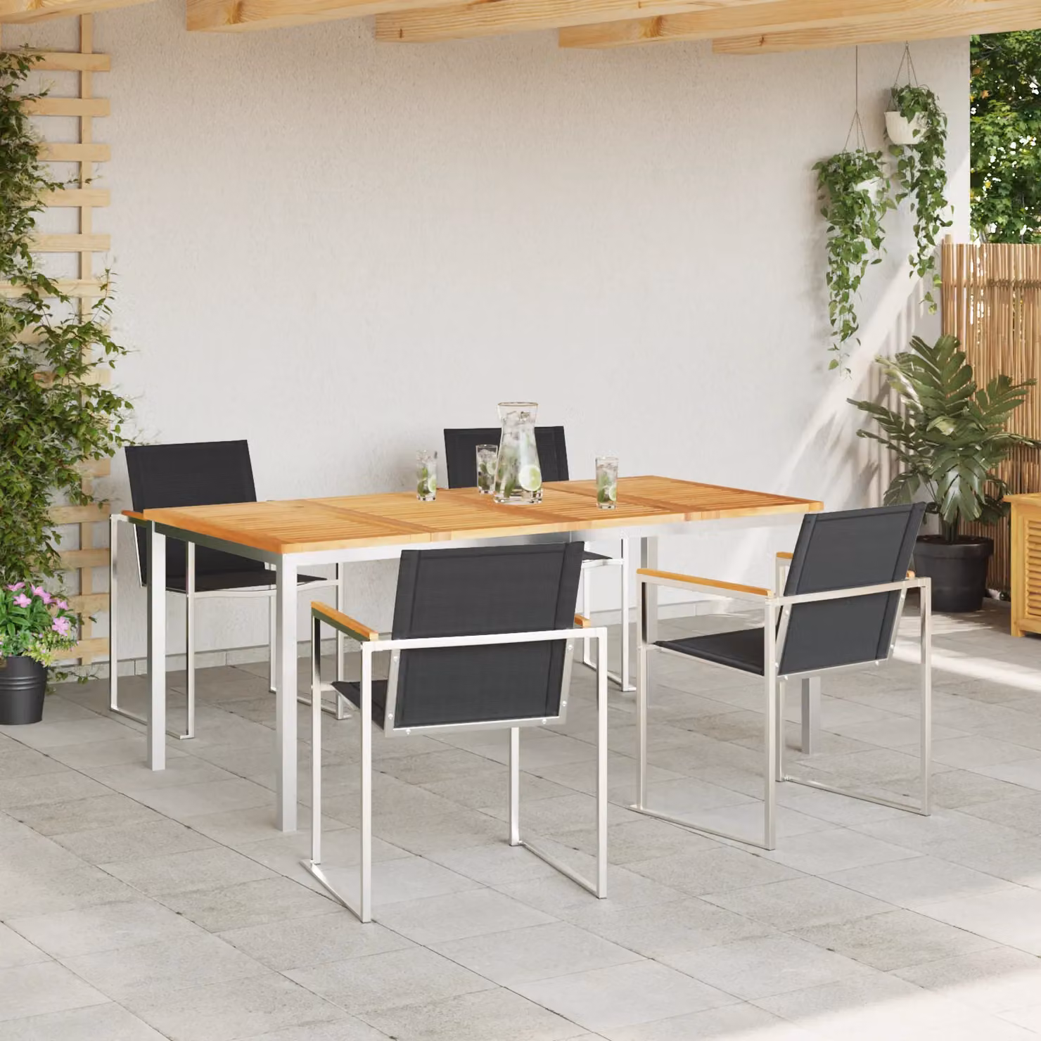 Berkfield Home 5 Piece Modern Garden Dining Set in Brown Solid Teak and Metal – 3