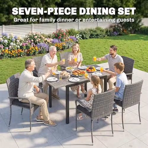 Outsunny 7 Piece Rattan Garden Furniture Set with Acacia Wood in Grey – 3