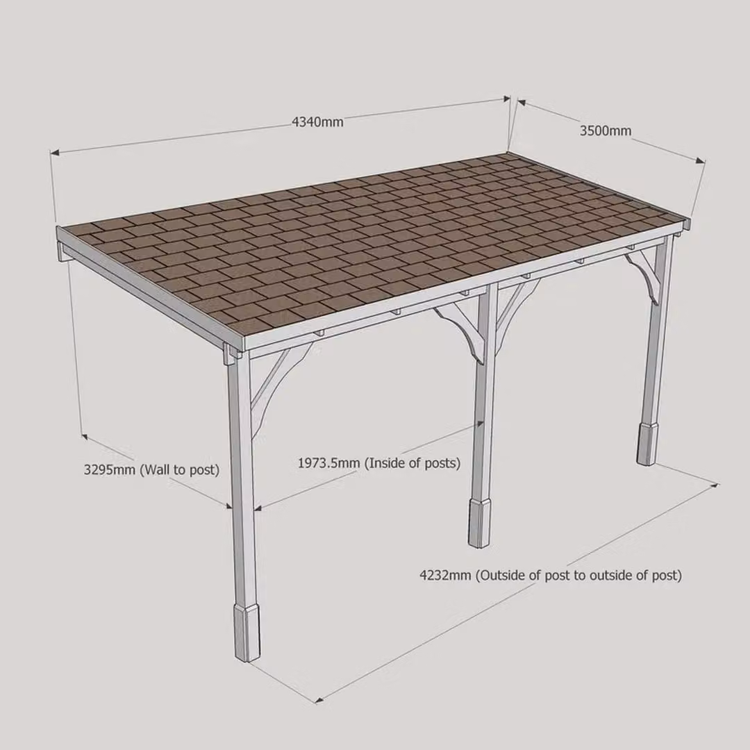 Rutland County Garden Furniture Ltd Pent Wood Carport with Bitumen Shingle Roof, Light Green, W: 434 cm, L: 350 cm, H: 270 cm – 3