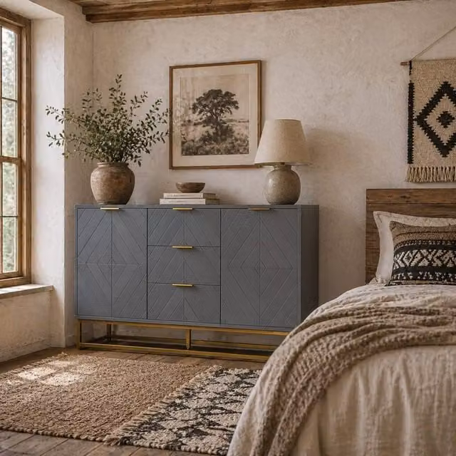 Wyld Haus Veli Grey Sideboard with 3 Drawers, 2 Doors and Adjustable Shelves, W/D/H: 120 x 40 x 76 cm