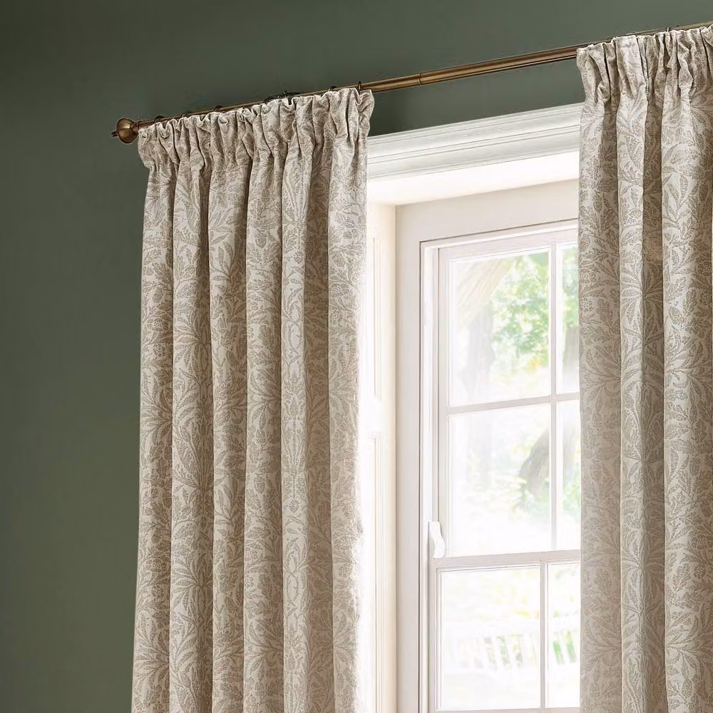 Morris & Co Acorn Tonal Matt Jacquard Pencil Pleat Curtains in Ivory, Width: 229 cm, Drop: 183 cm – 3