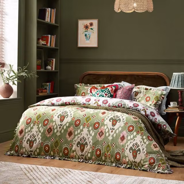 Make it a Home Dawson Ikat Reversible Cotton Duvet Cover Set in Green, 90 x 200 cm