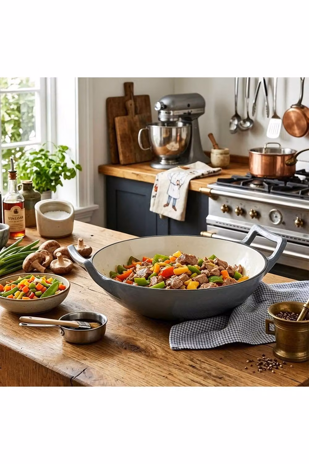 Living and Home Enamelled Cast Iron Stir-Fry Pan Wok, Grey, Depth: 30 cm – 5