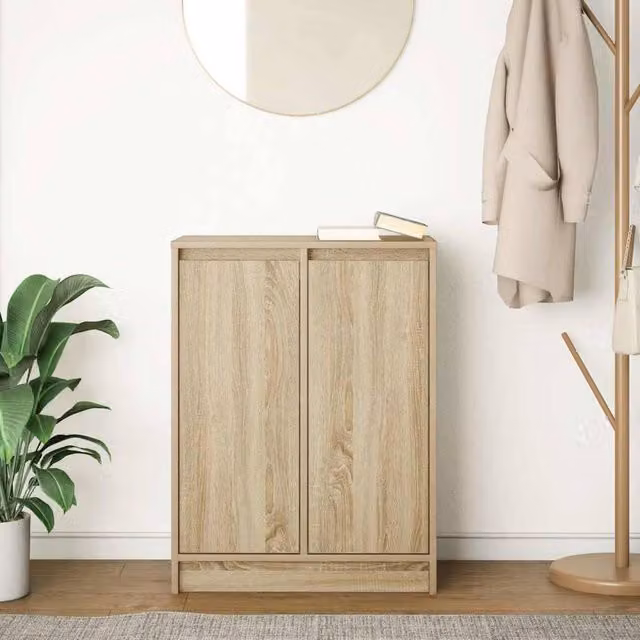Berkfield Home Sonoma Oak Sideboard in Light Tan Beige, W/D/H: 57 x 34 x 76 cm