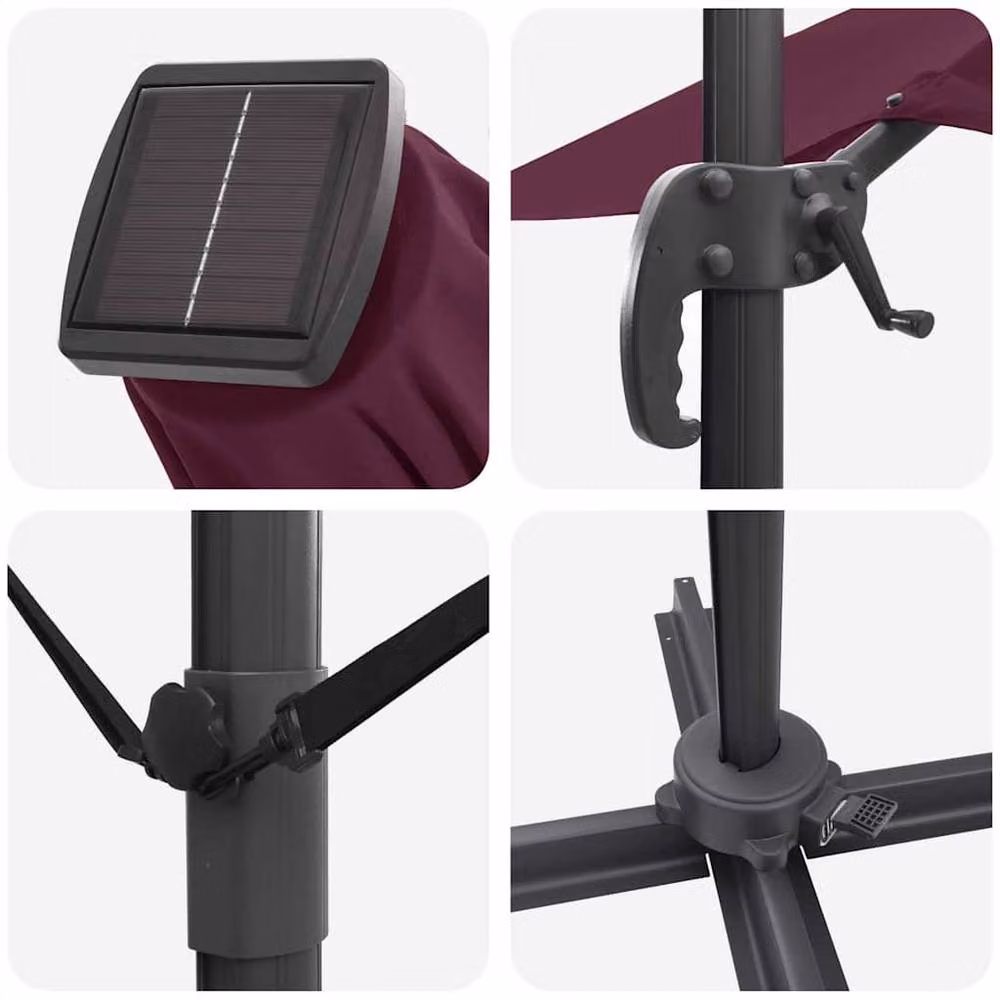 Berkfield Home Modern Cantilever Garden Umbrella in Bordeaux Red Metal – 6