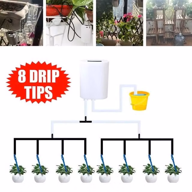 NESTLUNE Automatic Plant Self Watering Drip System with Timer and Rechargeable Battery, White, 1.25 kg