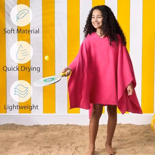 OHS Pink Absorbent Quick Drying Childrens Hooded Poncho Beach Robe – 3