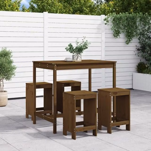 Berkfield Home 5 Piece Rustic Garden Bar Set in Honey Brown Solid Pine Wood
