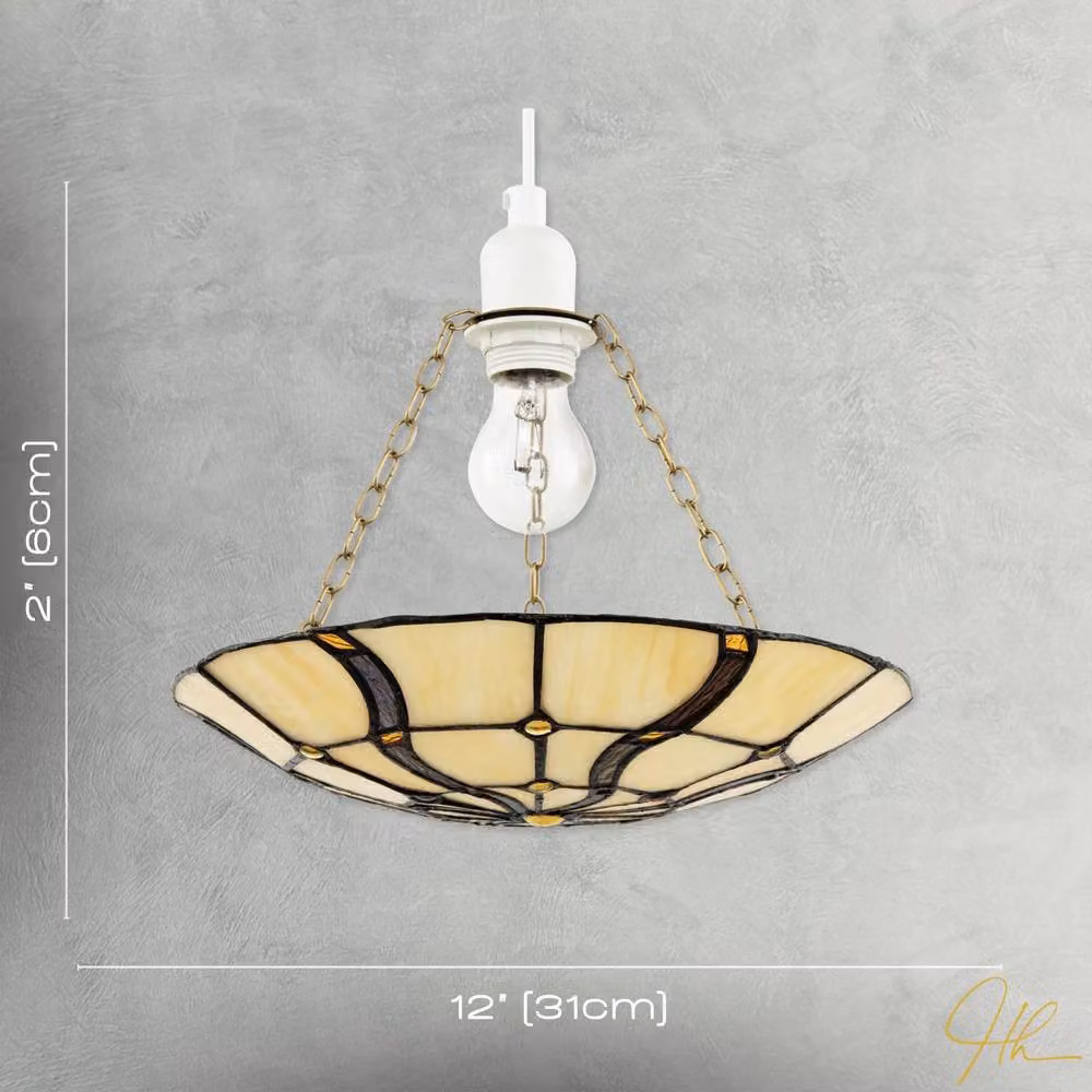 Happy Homewares Amber and Yellow Tiffany Stained Glass Circular Pendant Ceiling Light Shade – 4