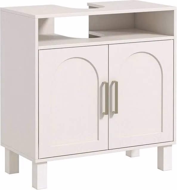 FLAVORA Beige Under Sink Bathroom Cabinet for Basin without Pedestal with Hinged Doors and Internal Shelves
