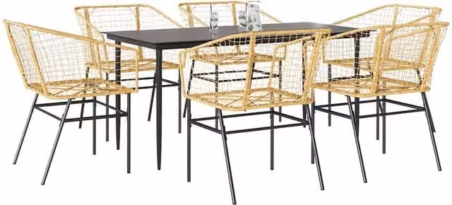 Berkfield Home 7 Piece Brown Poly Rattan Garden Dining Set with Glass Table – 1