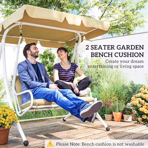 Outsunny 2 Seater Garden Bench Cushion with Ties, Beige, W: 98 cm x D: 150 cm – 5