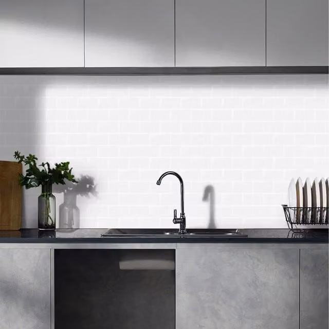 Lifeideas 10 Piece Tile Look Self-Adhesive Backsplash Wall Stickers in White