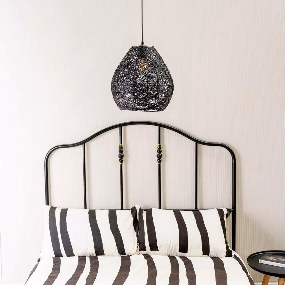 ValueLights Hopper Black Paper Rope Easyfit Pendant Light Shade with Bulb, Diameter: 35.56 cm – 2