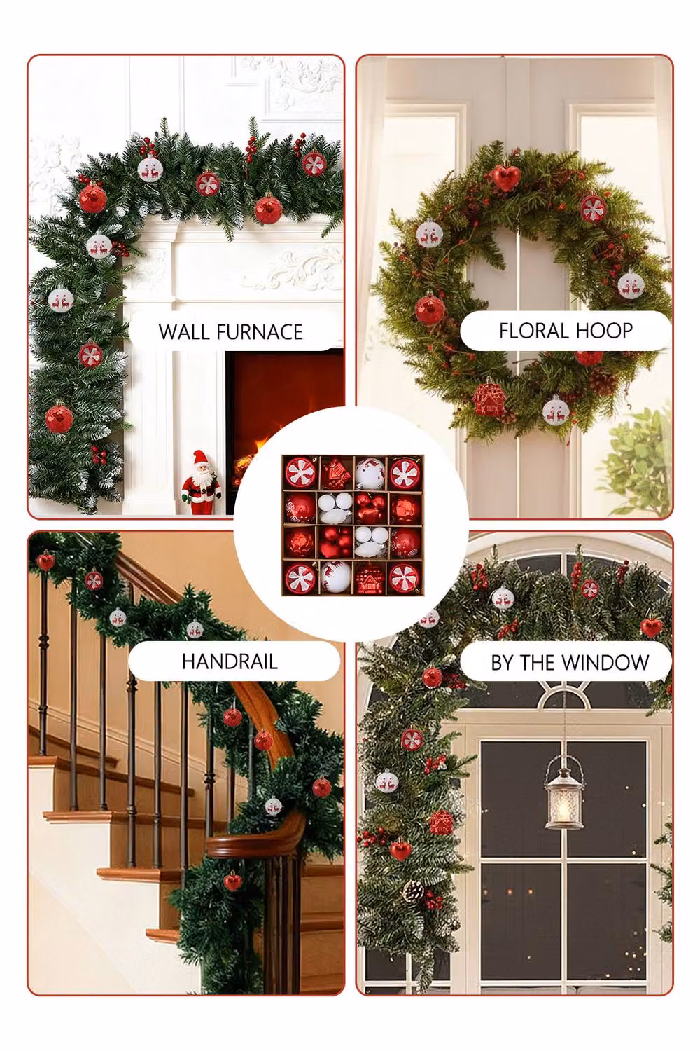 Living and Home 40-Piece Red Christmas Ornament Set with Reindeer and Candy House Glass Hanging Figures – 4