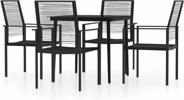 Berkfield Home 5 Piece Modern Garden Dining Set in Black Matt Metal, Glass and Rattan – 1