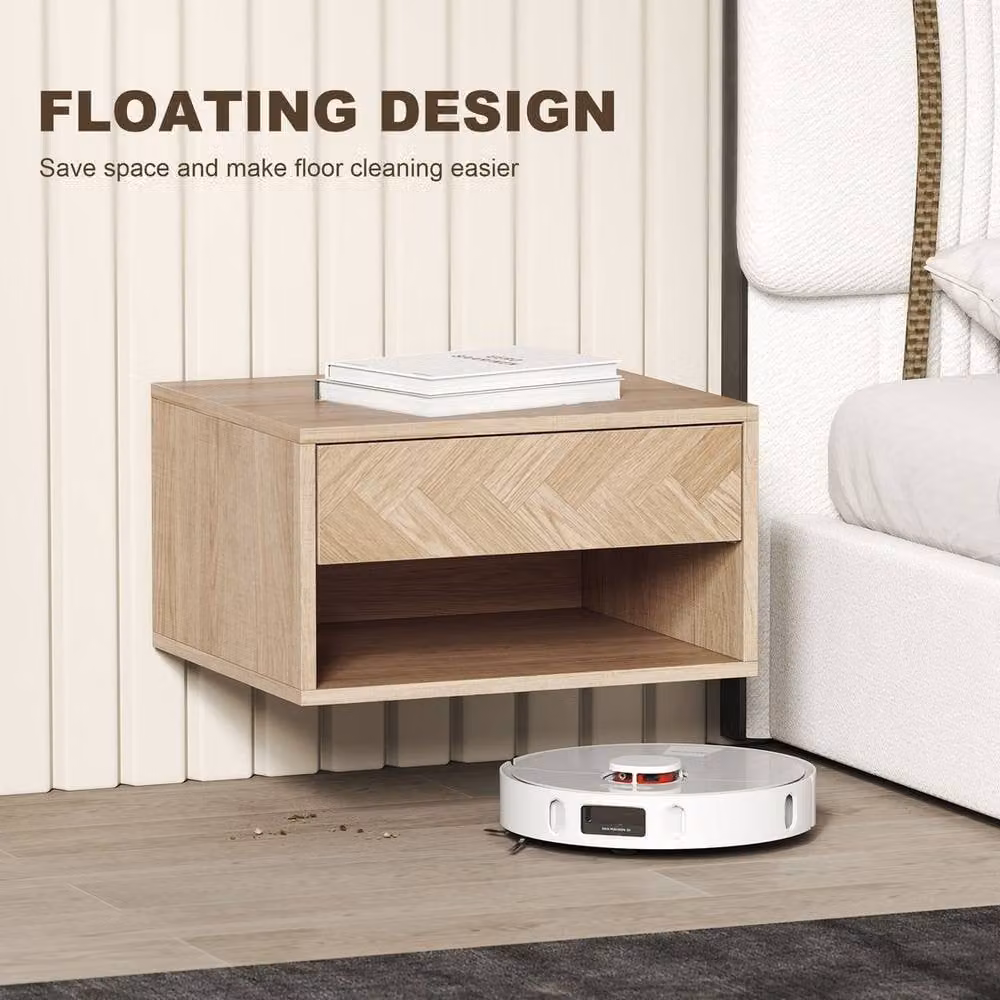 Kelvenix Set of 2 Wall Mounted Bedside Tables in Sand – 3