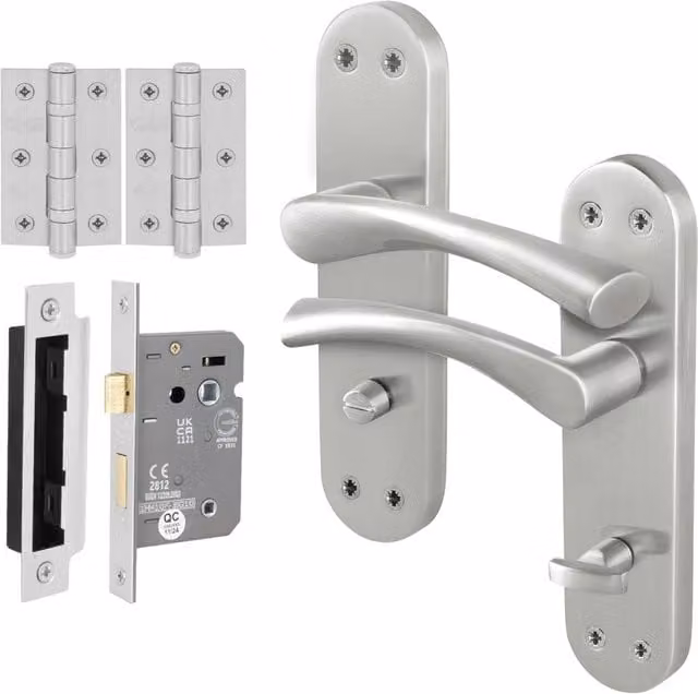 AFIT Novi Twist Bathroom Handle with WC Lock and Hinges in Satin Nickel Silver, 150 x 150 mm