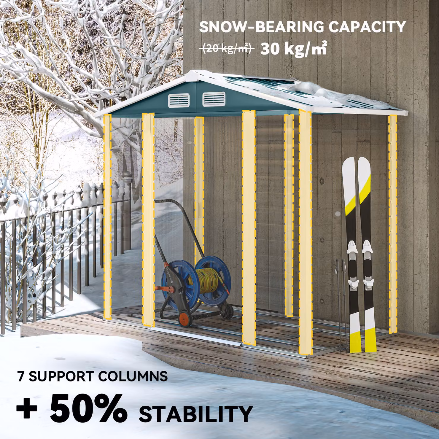 Outsunny Green Metal Garden Storage Shed with Galvanised Steel Frame, Double Doors and Foundation Kit, H 194.0 x W 213.36 x D 120.0 cm – 3