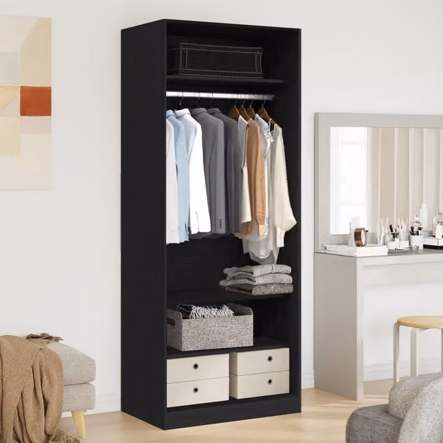Berkfield Home Black Modern Wardrobe with Integrated Drawers, W/D/H: 80 x 50 x 200 cm – 1