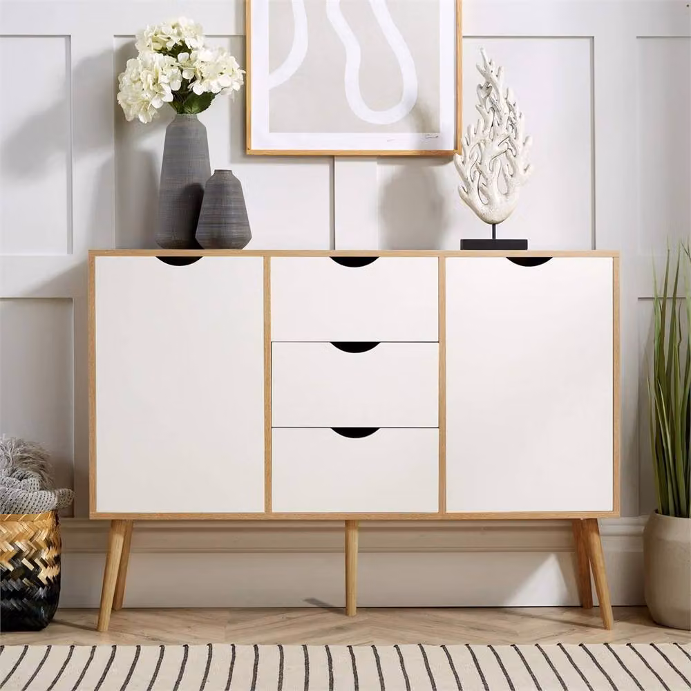 FORGEVIO Boden Modern Living Room Sideboard with 2 Doors and 3 Drawers in White – 4