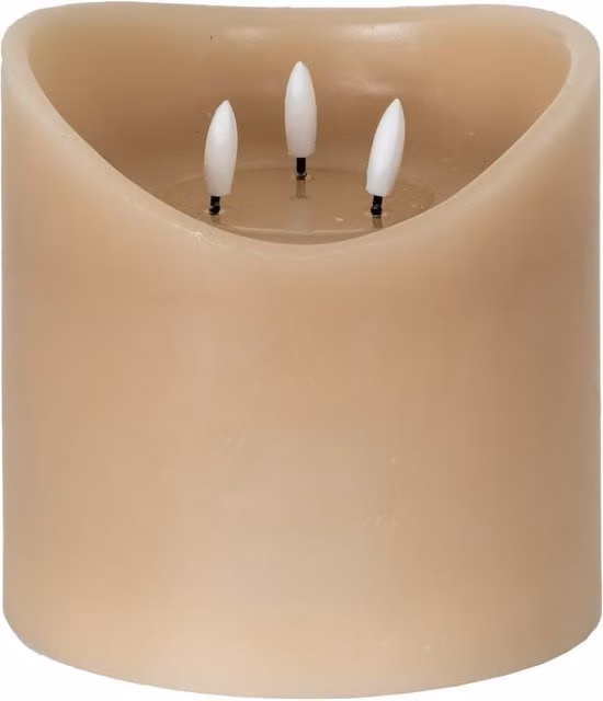 KDMK Luxe Collection Taupe Melted LED Flameless Wax Candle with Flicker Effect, Beige and Brown, H: 15.24 cm, W: 15.24 cm, D: 15.24 cm