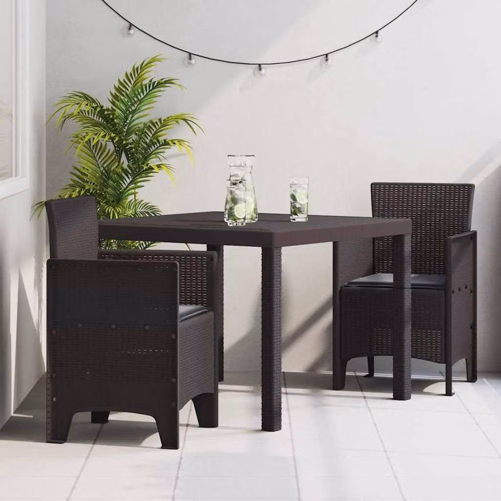 Berkfield Home Garden Dining Set, Set of 3, Brown Plastic Rattan – 3