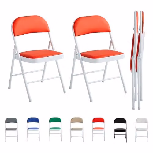 MCC Direct Set of 2 Red Faux Leather Folding Chairs with Metal Frame