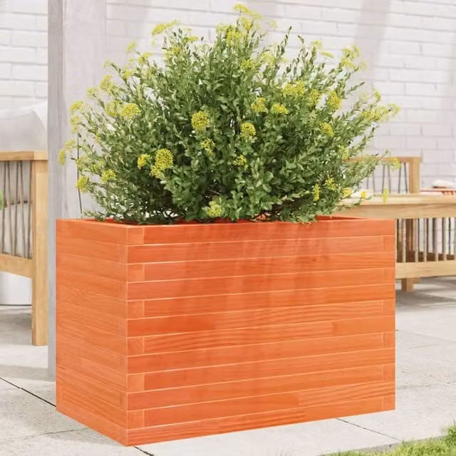 Berkfield Home Garden Planter Tub in Brown Solid Wood, W: 70 cm, D: 40 cm, H: 45.5 cm