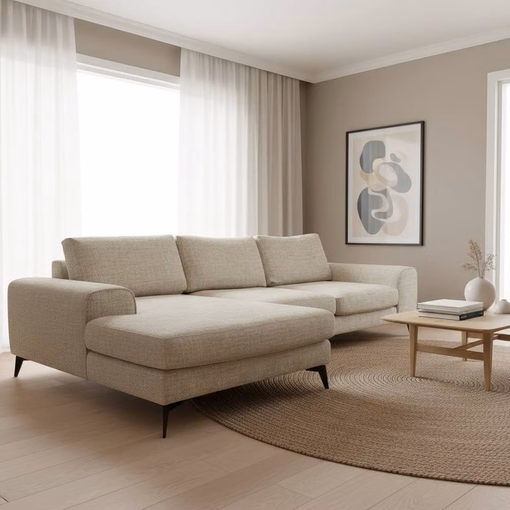 Abakus Direct Venice Chenille L-Shaped Corner Sofa in Beige, Left Facing – 2