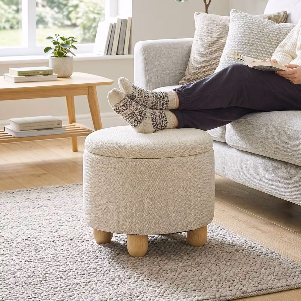 HOMCOM Beige Fabric Storage Ottoman Cube W/D/H: 100 x 100 x 100 cm – 2