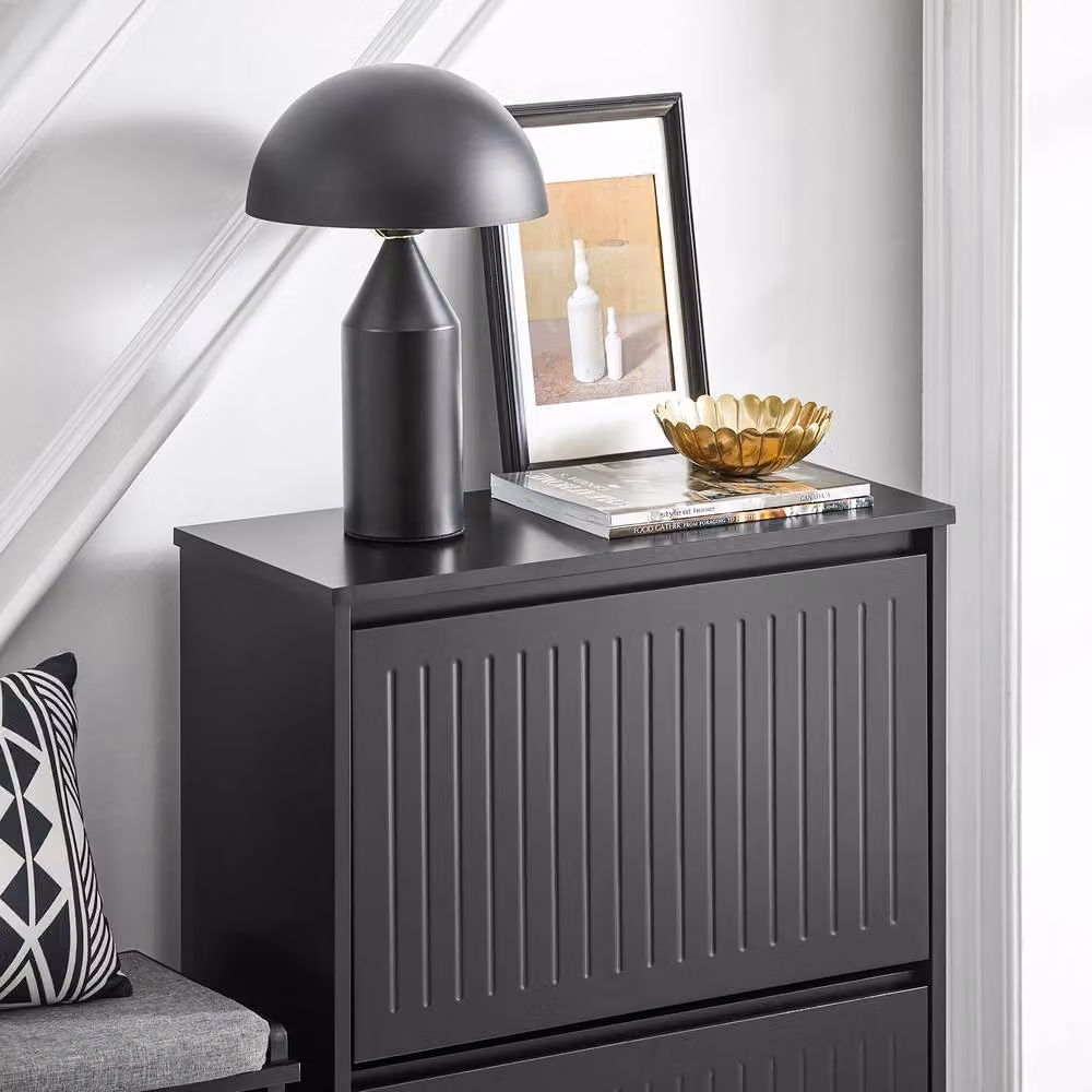 SoBuy Slim Black Matt Shoe Cabinet with Tilting Compartments and Internal Shelves – 3