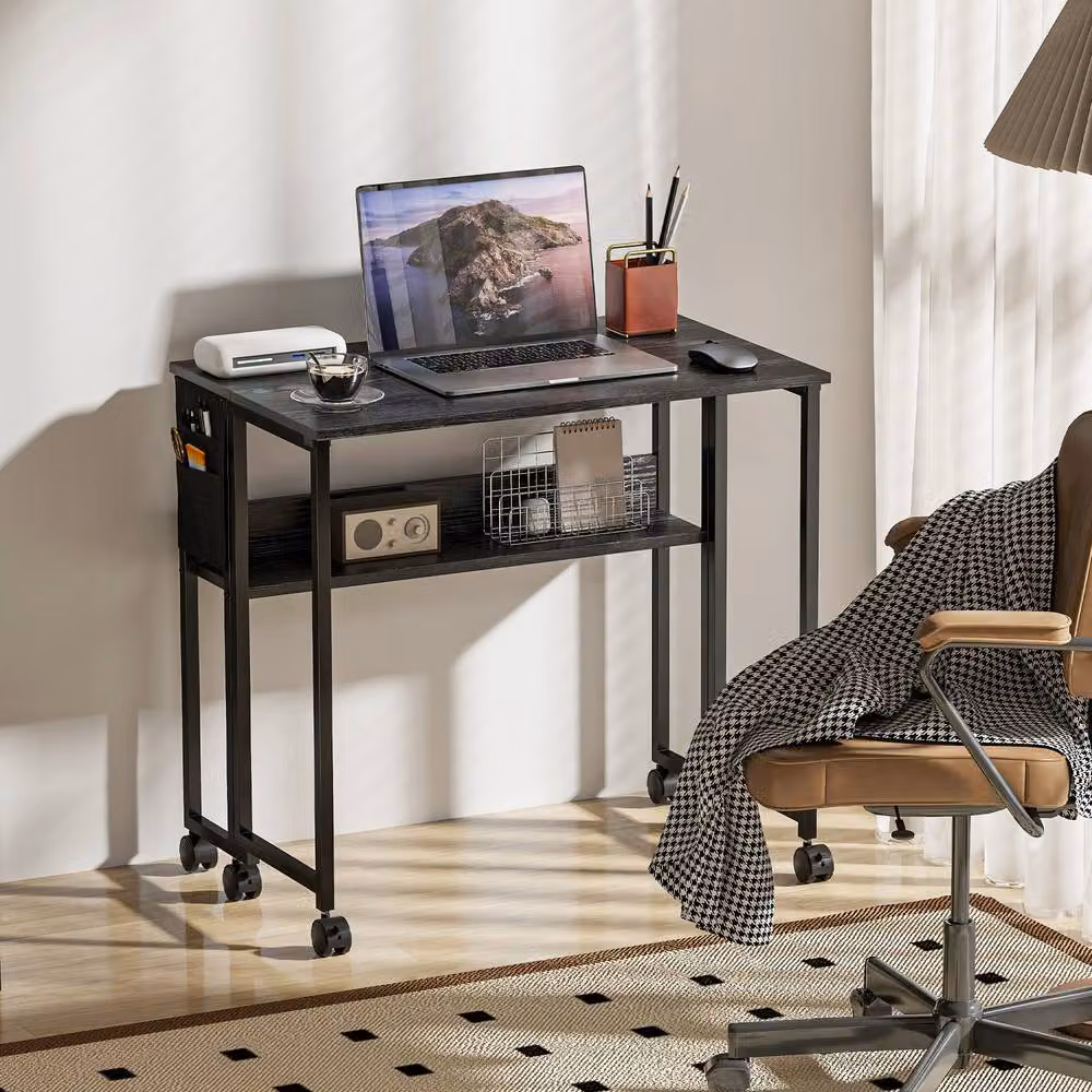 STILVORA Black Foldable Drop Leaf Desk with Castors – 9