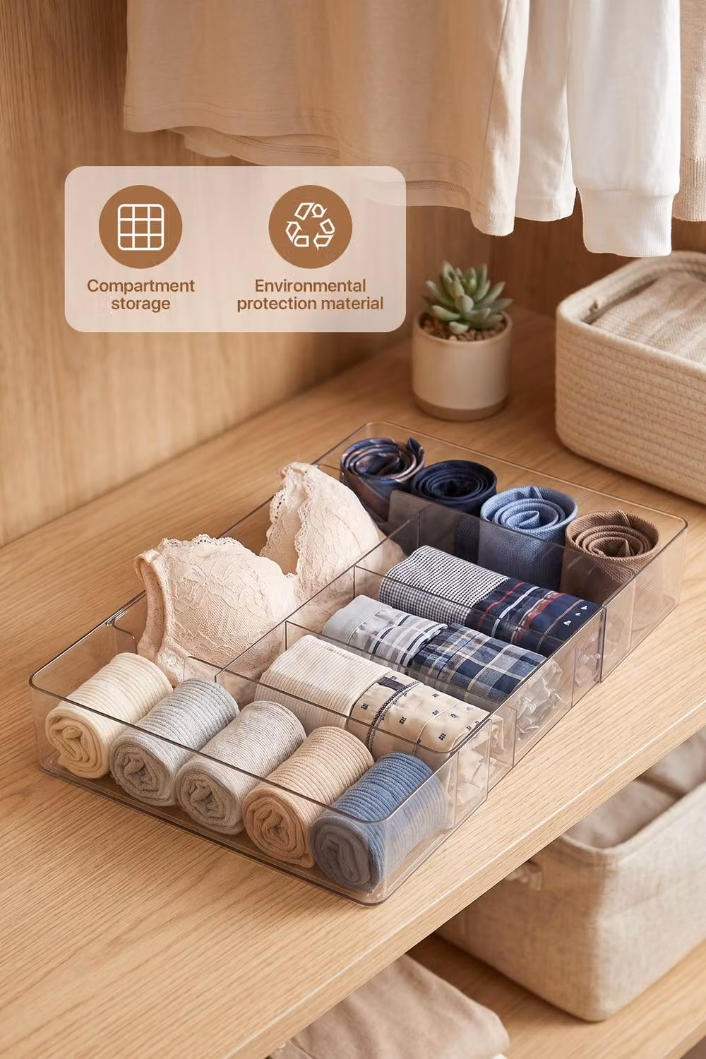 Garden Sanctuary Transparent Plastic Adjustable Drawer Organiser Tray with Dividers, W/D/H: 42.5 x 6.0 x 1.0 cm – 2