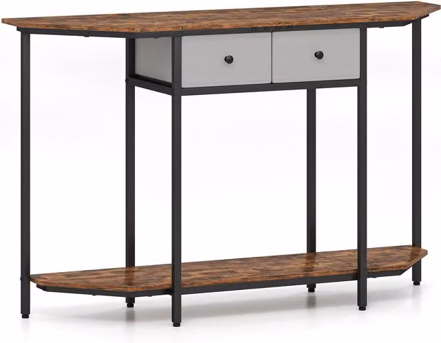 Gymax 2-Tier Industrial Console Table with 2 Drawers, Brown