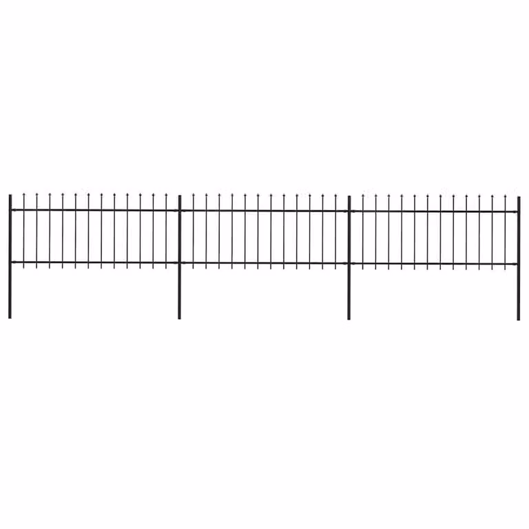 Berkfield Home Elegant Garden Fence with Spear Top, Powder-Coated Steel, Black, W: 510 cm, H: 80 cm