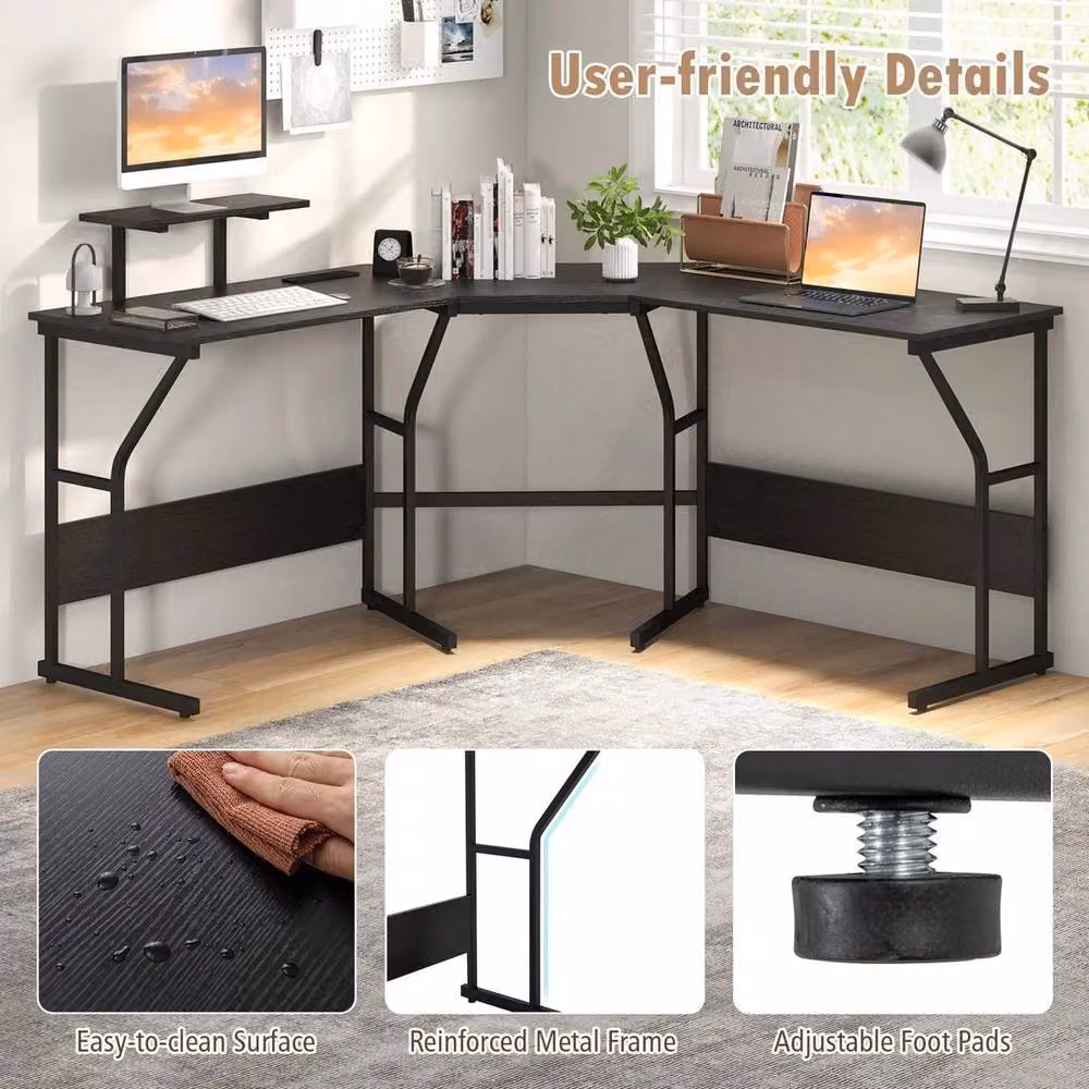 NESTLUNE Black Corner Computer Desk for Home Office, W: 100 cm, D: 15 cm – 4