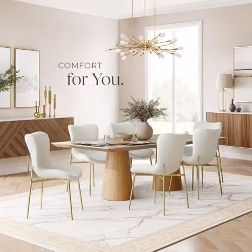tectake Tessa Scandinavian Style Bouclé Dining Chair in White and Gold – 2