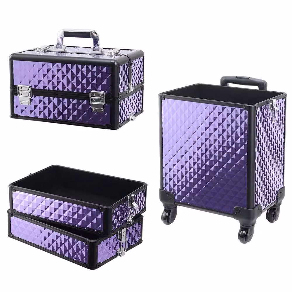 NESTLUNE 4-in-1 Large Makeup Case Vanity Cosmetics and Beauty Box, Purple, W/D/H: 100 x 100 x 100 cm – 4