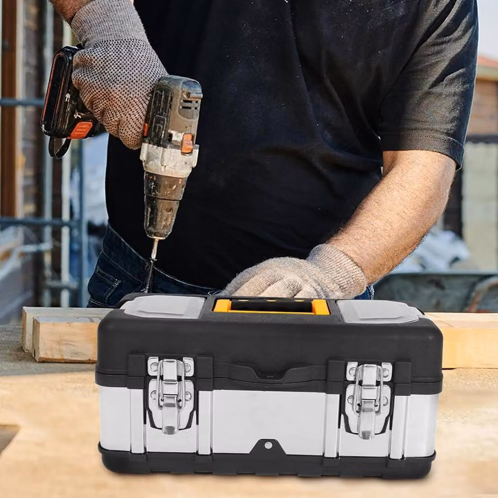 Kelvenix Heavy Duty Stainless Steel and Plastic Tool Box Chest with Inserts, Black – 5