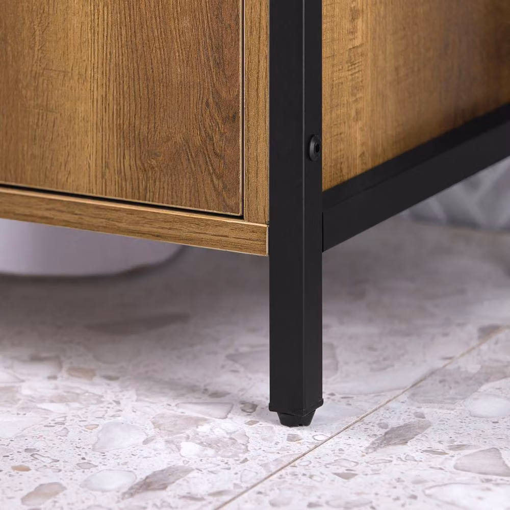 SoBuy Industrial Under Sink Cabinet in Brown and Black with Hinged Doors and Internal Shelves, W: 60 cm, H: 60 cm, D: 60 cm – 4