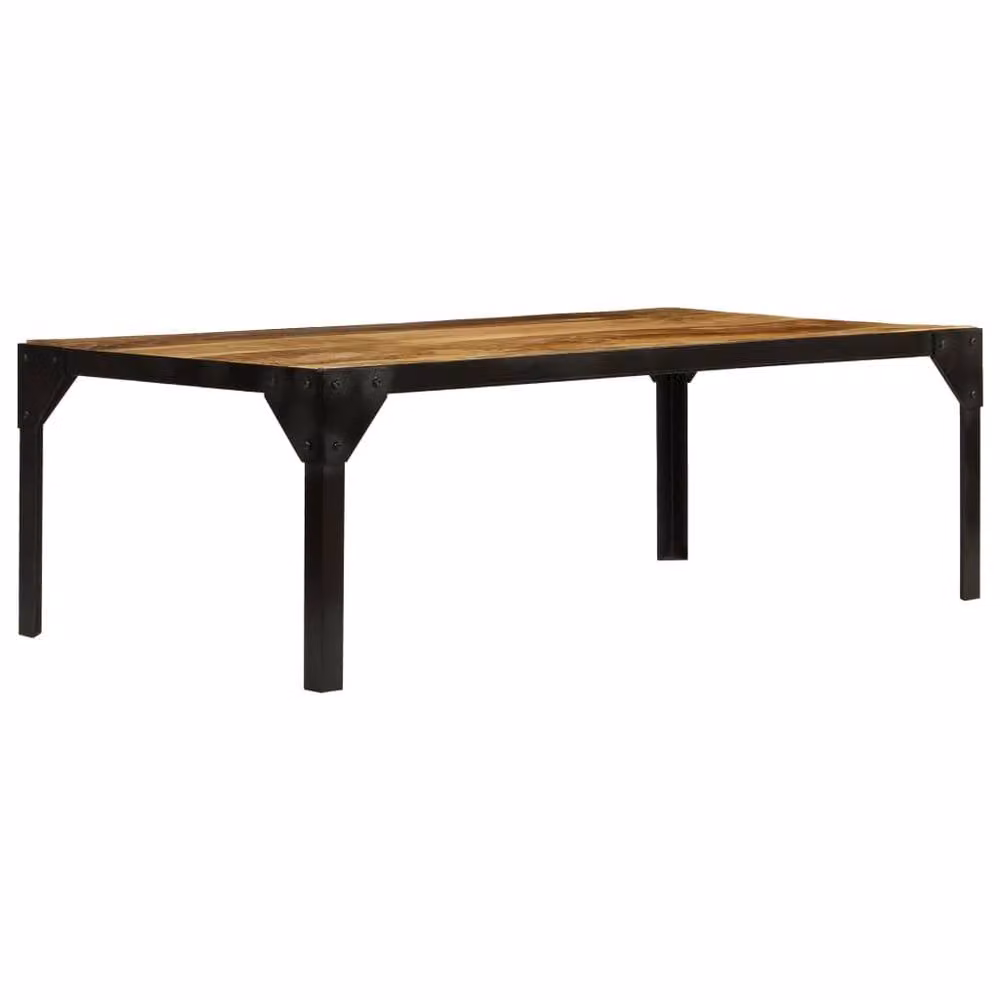 Berkfield Home Beautiful Rectangular Coffee Table in Brown and Black, Solid Rough Mango Wood and Steel – 1