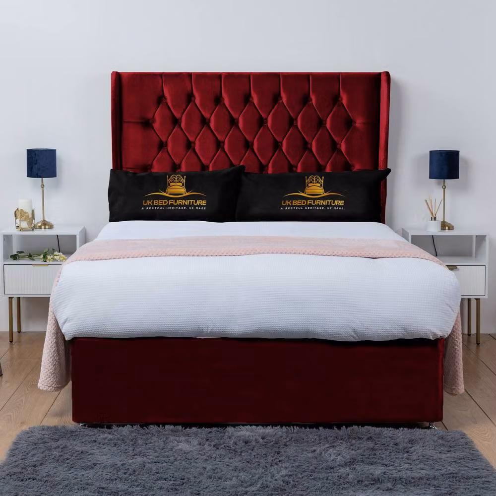 UK Bed Furniture Mary Wingback Divan Bed with 2 Drawers and 54 Inch Headboard in Red Velvet, Size: King (W/D/H: 180 x 200 cm) – 2