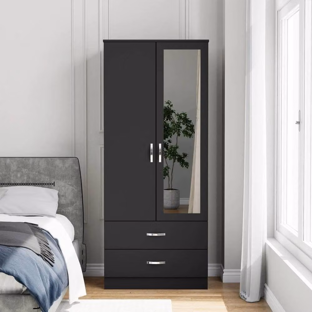FORGEVIO Modern Black Matt MDF Wardrobe with Hinged Doors and Drawers – 2