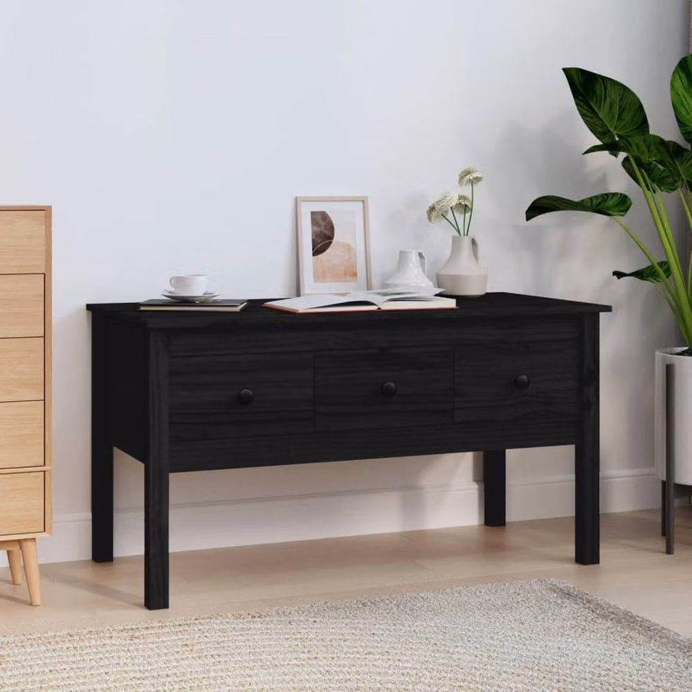 Berkfield Home Black Rustic Solid Pine Coffee Table W: 102 cm, D: 49 cm, H: 55 cm – 2