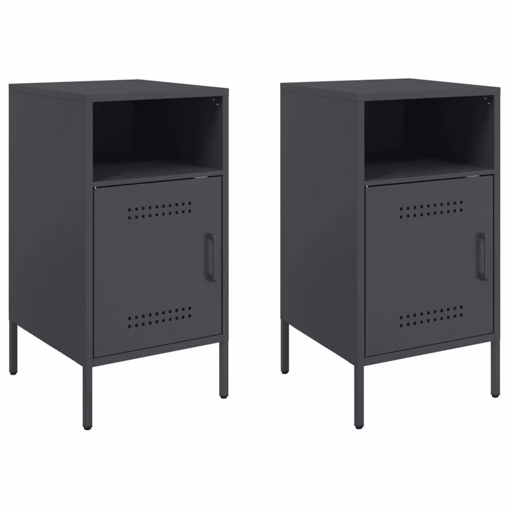Berkfield Home Sturdy Metal Bedside Cabinets, 2 Pack, Black, W/D/H: 36 x 39 x 68 cm – 3