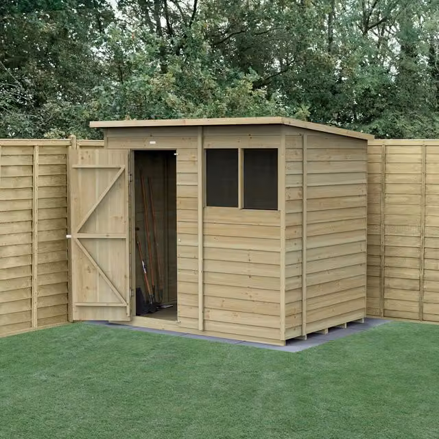 Forest Garden Pent Wooden Garden Shed with Double Doors in Brown