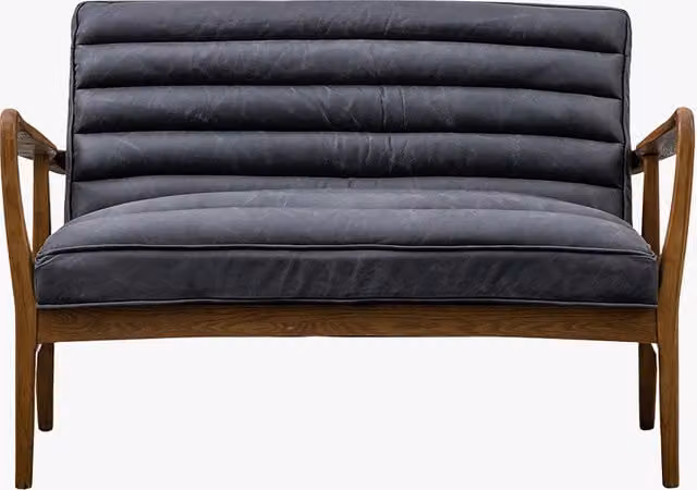 Perch & Parrow Scott Mid-Century Two-Seater Leather Sofa in Black Anthracite